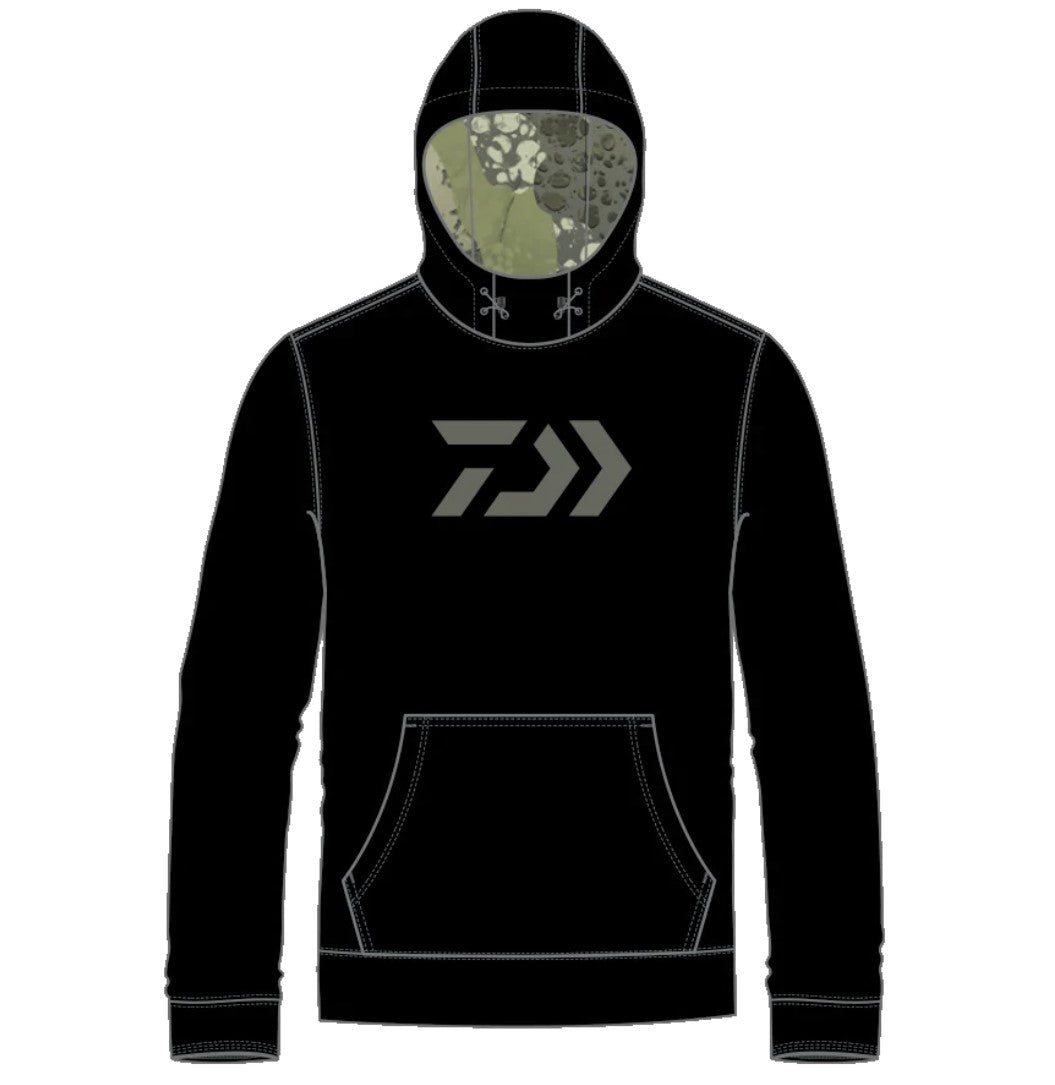 Daiwa D-Vec Black Hoodie with Moss Green Front & Woods Camo D-Vec Back