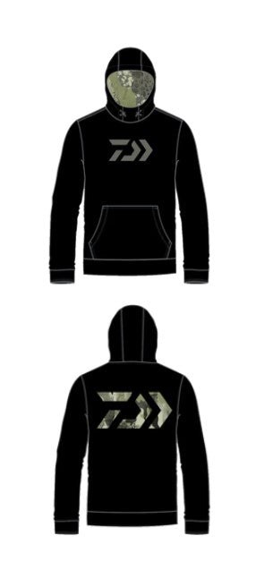 Daiwa D-Vec Black Hoodie with Moss Green Front & Woods Camo D-Vec Back